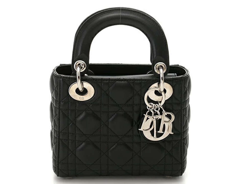 Christian Dior Lady Handbag Cannage Bag Calfskin Black